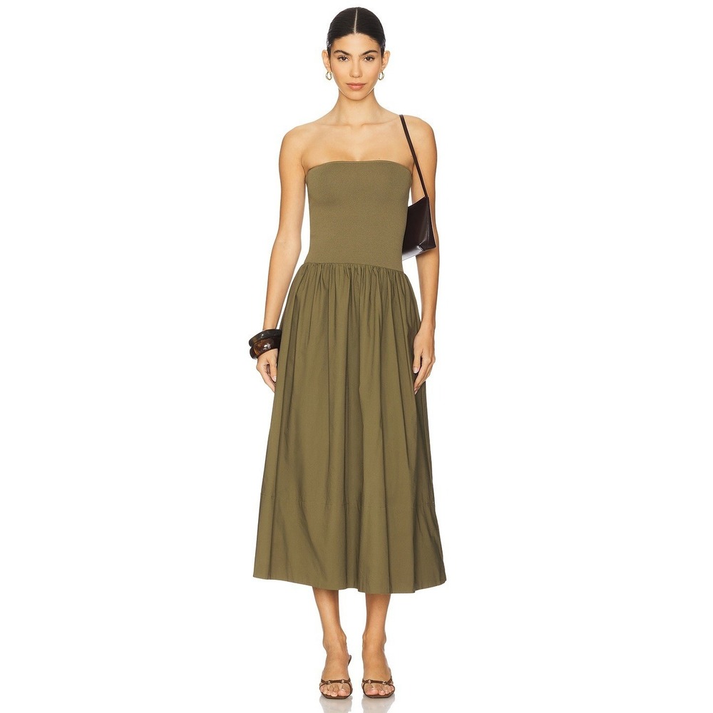 NWT Pistola Medium Mavo Olive Green Tube top Maxi Dress W/ Pockets
